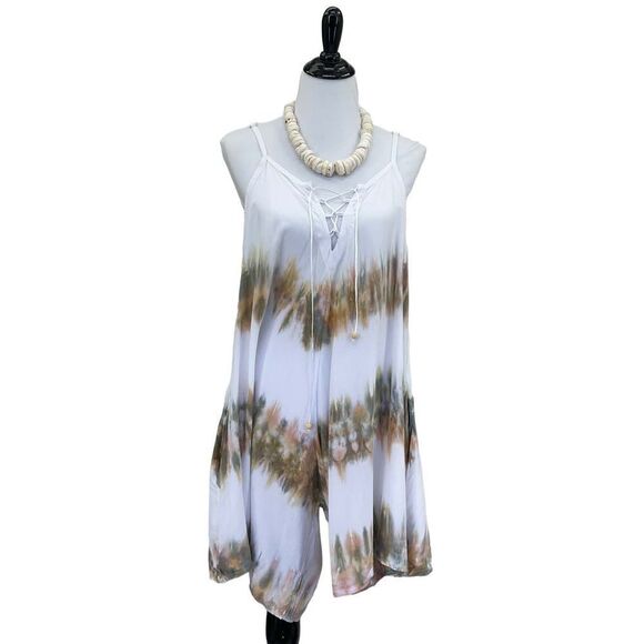 Kau wela Summer Mini Romper Beach Boho Romper Gypsy Overall Wide Leg White - Picture 2 of 14